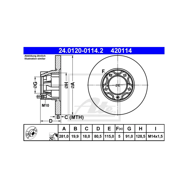 Jeu de 2 disques de frein avant ATE 24.0120-0114.2 - Visuel 1