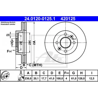 Jeu de 2 disques de frein avant ATE 24.0120-0125.1 pour RENAULT CLIO 1.9 D - 54cv