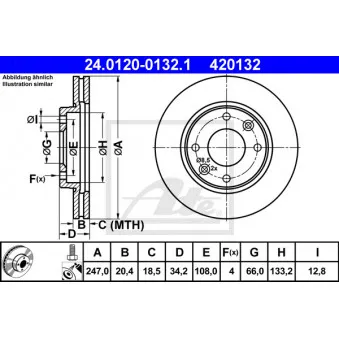 Jeu de 2 disques de frein avant ATE 24.0120-0132.1 pour CITROEN XSARA 1.9 TD - 90cv