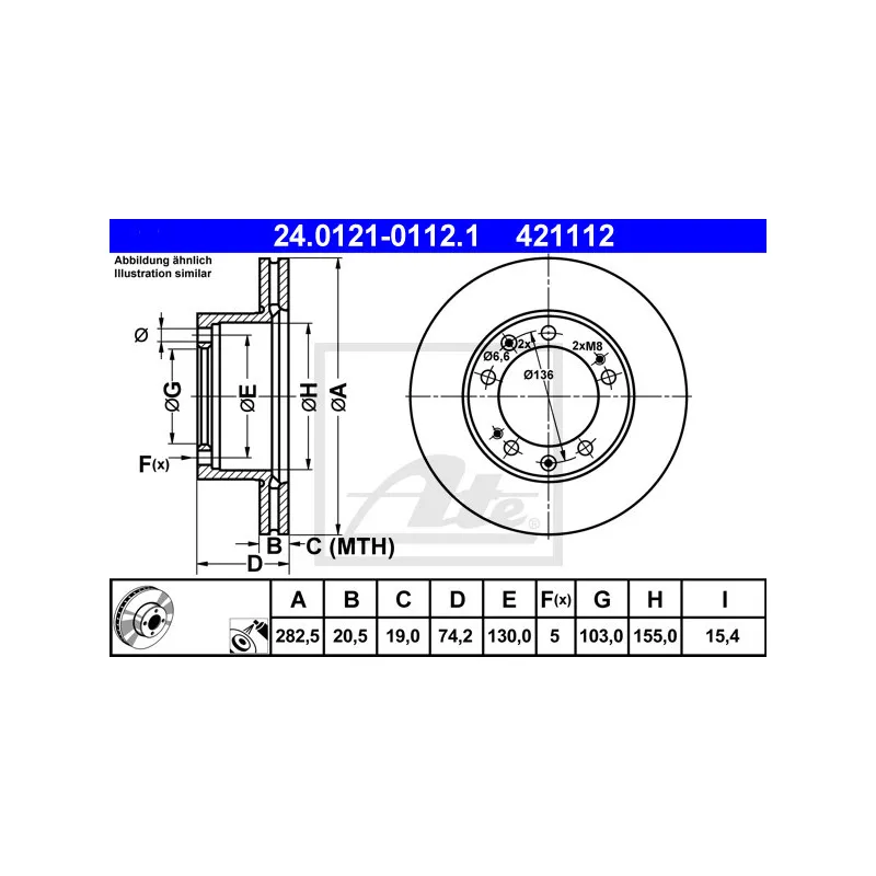 Jeu de 2 disques de frein avant ATE 24.0121-0112.1 - Visuel 1