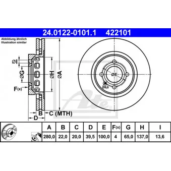 Jeu de 2 disques de frein avant ATE 24.0122-0101.1 pour VOLKSWAGEN PASSAT 1.8 G60 Syncro - 160cv