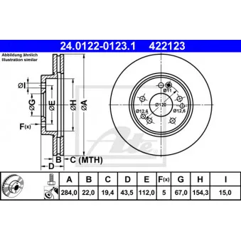 Jeu de 2 disques de frein avant ATE 24.0122-0123.1 pour MERCEDES-BENZ CLASSE E E 200 - 136cv