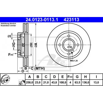 Jeu de 2 disques de frein avant ATE 24.0123-0113.1 pour FORD FIESTA 1.5 TDCi - 75cv