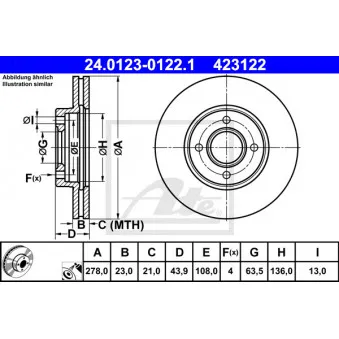 Jeu de 2 disques de frein avant ATE 24.0123-0122.1 pour FORD FIESTA 1.6 TDCi - 75cv