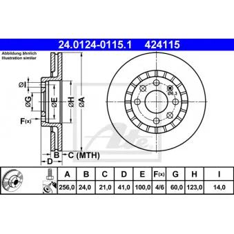 Jeu de 2 disques de frein avant ATE 24.0124-0115.1 pour OPEL ASTRA 1.7 TDS - 82cv