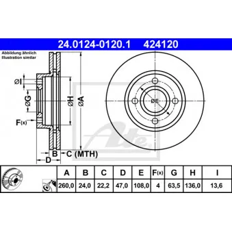 Jeu de 2 disques de frein avant ATE 24.0124-0120.1 pour FORD MONDEO 1.8 i 16V - 115cv
