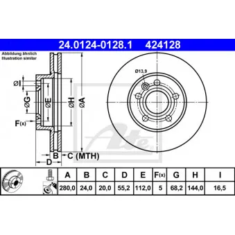Jeu de 2 disques de frein avant ATE 24.0124-0128.1 pour VOLKSWAGEN TRANSPORTER - COMBI 2.5 Syncro - 110cv