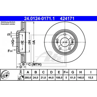Jeu de 2 disques de frein avant ATE 24.0124-0171.1 pour RENAULT SCENIC 1.9 DCI RX4 - 102cv