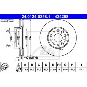 Jeu de 2 disques de frein avant ATE 24.0124-0258.1 pour AUDI A3 1.4 TFSI - 140cv