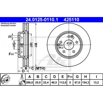 Jeu de 2 disques de frein avant ATE 24.0125-0110.1 pour MERCEDES-BENZ CLASSE C C 200 CDI - 122cv
