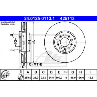Jeu de 2 disques de frein avant ATE 24.0125-0113.1 pour VOLKSWAGEN GOLF 1.9 TDI - 115cv