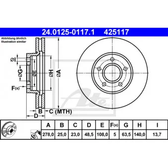 Jeu de 2 disques de frein avant ATE 24.0125-0117.1 pour FORD FOCUS 1.5 TDCi - 120cv