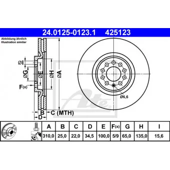 Jeu de 2 disques de frein avant ATE 24.0125-0123.1 pour VOLKSWAGEN GOLF 2.3 V5 - 170cv
