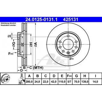 Jeu de 2 disques de frein avant ATE 24.0125-0131.1 pour OPEL ASTRA 1.7 CDTI - 101cv