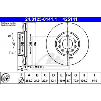 Jeu de 2 disques de frein avant ATE 24.0125-0141.1 pour OPEL VECTRA 1.9 CDTI - 150cv