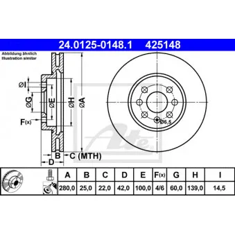 Jeu de 2 disques de frein avant ATE 24.0125-0148.1 pour OPEL ASTRA 1.7 CDTI - 110cv
