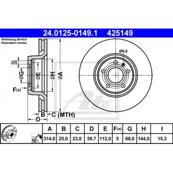 Jeu de 2 disques de frein avant ATE 24.0125-0149.1 pour AUDI A6 2.0 TDI - 163cv