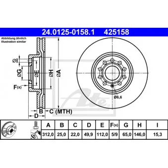 Jeu de 2 disques de frein avant ATE 24.0125-0158.1 pour VOLKSWAGEN GOLF 1.6 TDI - 105cv