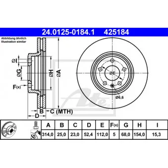 Jeu de 2 disques de frein avant ATE 24.0125-0184.1 pour AUDI A5 3.0 TDI quattro - 218cv