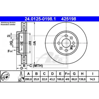 Jeu de 2 disques de frein avant ATE 24.0125-0198.1 pour OPEL ASTRA 1.7 CDTI - 125cv