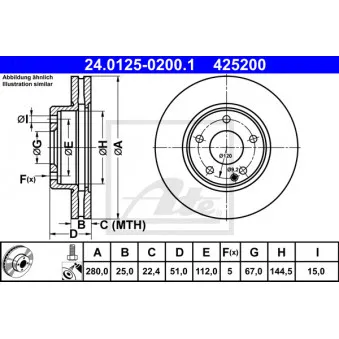 Jeu de 2 disques de frein avant ATE 24.0125-0200.1 pour MERCEDES-BENZ CLASSE A A 180 - 122cv