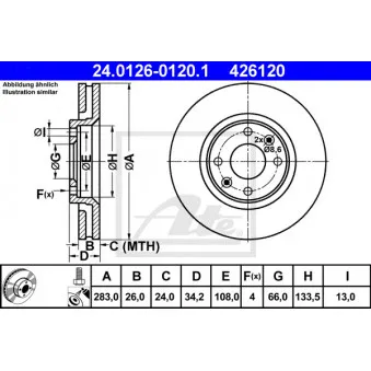 Jeu de 2 disques de frein avant ATE 24.0126-0120.1 pour PEUGEOT PARTNER 1.6 HDI - 90cv