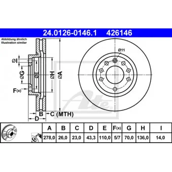 Jeu de 2 disques de frein avant ATE 24.0126-0146.1 pour OPEL CORSA 1.4 - 120cv