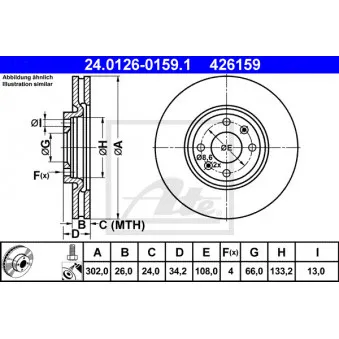 Jeu de 2 disques de frein avant ATE 24.0126-0159.1 pour CITROEN C4 2.0 HDI - 140cv