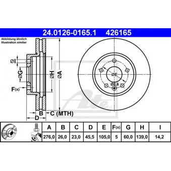 Jeu de 2 disques de frein avant ATE 24.0126-0165.1 pour OPEL ASTRA 1.4 Turbo - 140cv