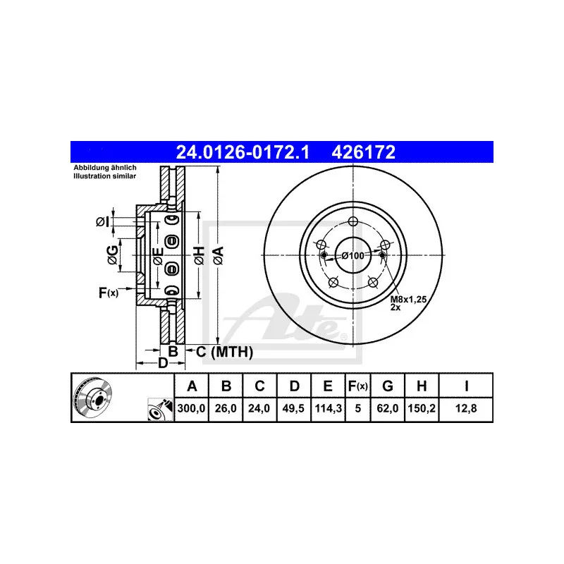 Jeu de 2 disques de frein avant ATE 24.0126-0172.1 - Visuel 1