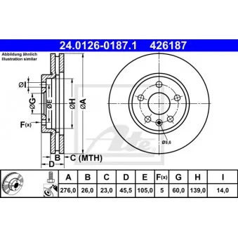 Jeu de 2 disques de frein avant ATE 24.0126-0187.1 pour OPEL ASTRA 1.4 CNG - 110cv