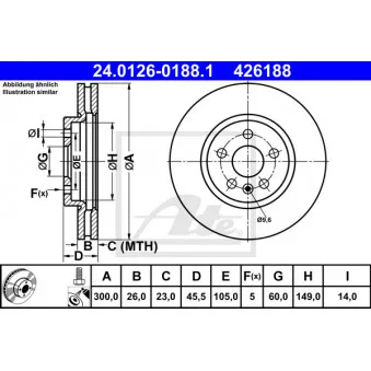 Jeu de 2 disques de frein avant ATE 24.0126-0188.1 pour OPEL ASTRA 1.5 CRDI - 105cv