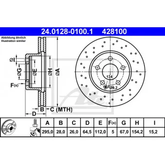 Jeu de 2 disques de frein avant ATE 24.0128-0100.1 pour MERCEDES-BENZ CLASSE C C 200 Kompressor - 184cv