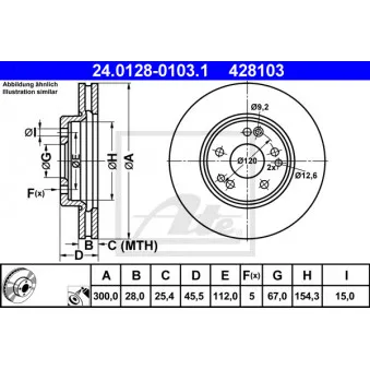 Jeu de 2 disques de frein avant ATE 24.0128-0103.1 pour MERCEDES-BENZ CLASSE E E 500 - 320cv
