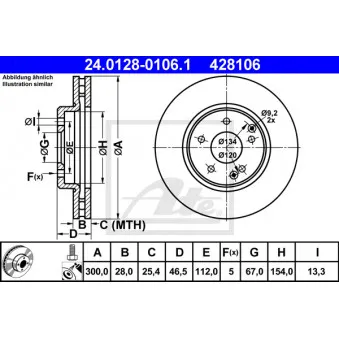Jeu de 2 disques de frein avant ATE 24.0128-0106.1 pour MERCEDES-BENZ CLASSE C C 270 CDI - 170cv