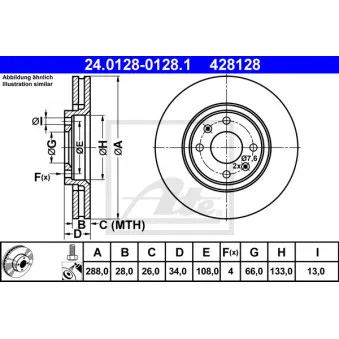 Jeu de 2 disques de frein avant ATE 24.0128-0128.1 pour CITROEN C5 3.0 V6 - 207cv