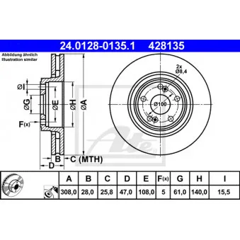 Jeu de 2 disques de frein avant ATE 24.0128-0135.1 pour RENAULT LAGUNA 2.0 DCI - 173cv