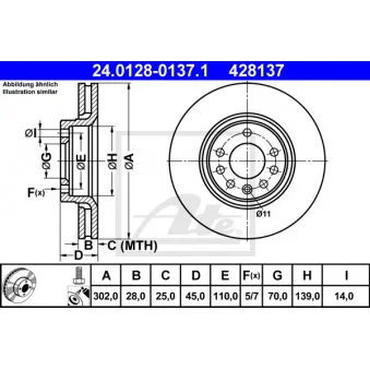 Jeu de 2 disques de frein avant ATE 24.0128-0137.1 pour OPEL VECTRA 2.0 16V Turbo - 175cv