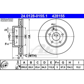 Jeu de 2 disques de frein avant ATE 24.0128-0155.1 pour MERCEDES-BENZ CLASSE C C 200 Kompressor - 184cv