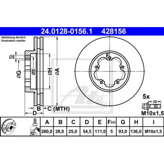 Jeu de 2 disques de frein avant ATE 24.0128-0156.1 pour FORD TRANSIT 2.2 TDCi - 115cv
