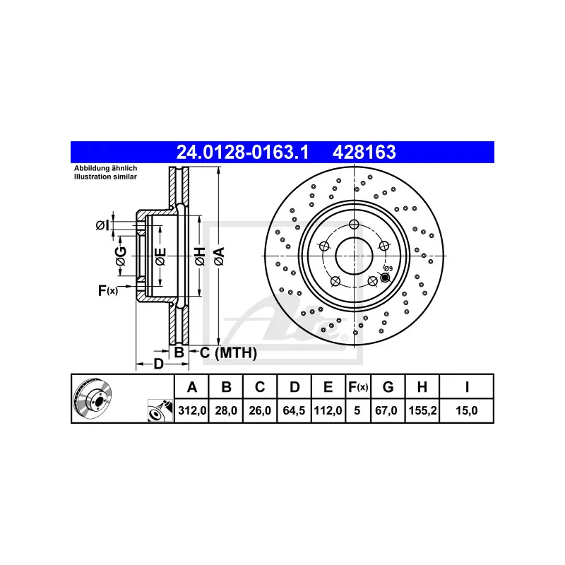 Jeu de 2 disques de frein avant ATE 24.0128-0163.1 - Visuel 1