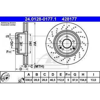 Jeu de 2 disques de frein avant ATE 24.0128-0177.1 pour MERCEDES-BENZ CLASSE C C 200 Kompressor - 163cv