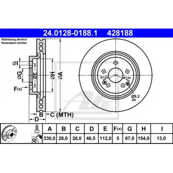 Jeu de 2 disques de frein avant ATE 24.0128-0188.1 pour MERCEDES-BENZ CLASSE C CLC 350 - 272cv