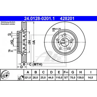Jeu de 2 disques de frein avant ATE 24.0128-0201.1 pour OPEL CORSA 1.3 S - 70cv