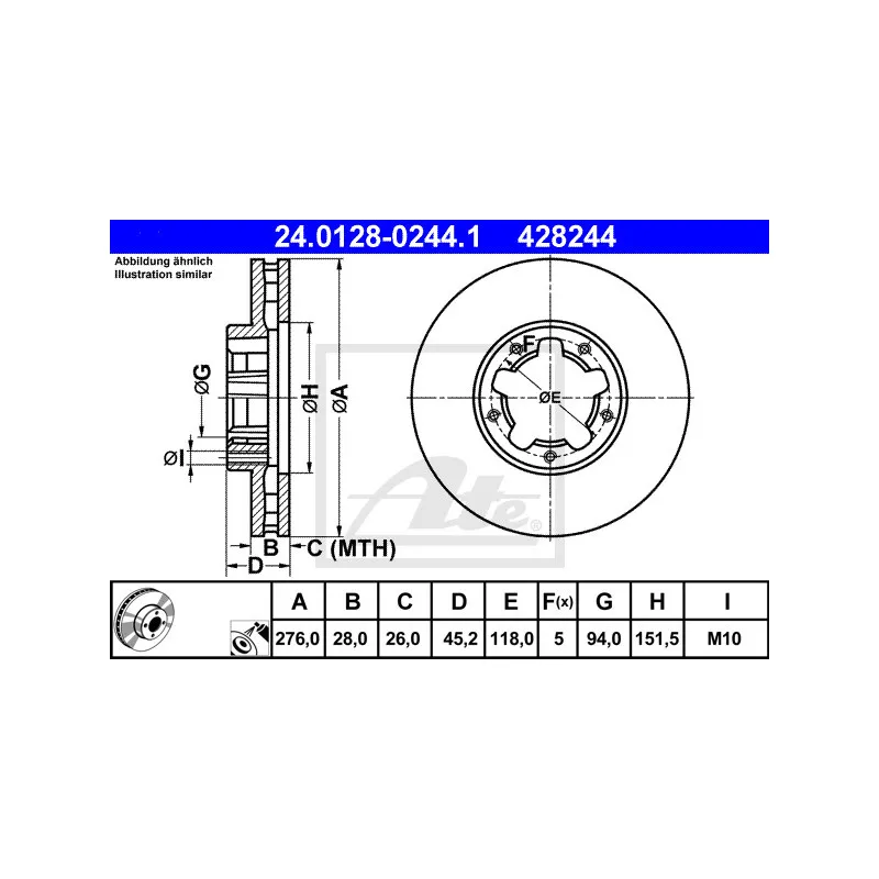 Jeu de 2 disques de frein avant ATE 24.0128-0244.1 - Visuel 1