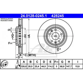 Jeu de 2 disques de frein avant ATE 24.0128-0245.1 pour RENAULT LAGUNA 2.0 DCI GT - 178cv