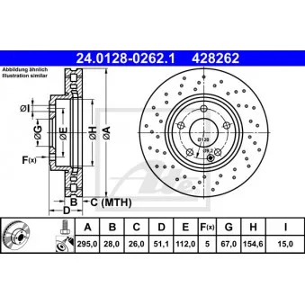 Jeu de 2 disques de frein avant ATE 24.0128-0262.1 pour MERCEDES-BENZ CLASSE A A 220 CDI 4-matic - 170cv