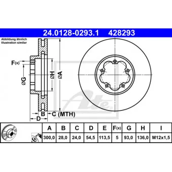 Jeu de 2 disques de frein avant ATE 24.0128-0293.1 pour FORD TRANSIT 2.3 16V CNG RWD - 136cv