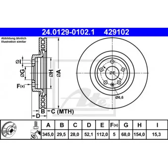 Jeu de 2 disques de frein avant ATE 24.0129-0102.1 pour AUDI A5 2.0 TFSI quattro - 230cv