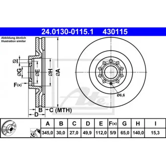 Jeu de 2 disques de frein avant ATE 24.0130-0115.1 pour AUDI A3 2.0 FSI - 150cv